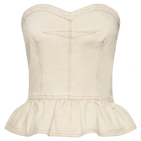 NWOT Isabel Marant Etoile Solizinia Cotton Denim Strapless Top SZ 44/US 12 - Picture 2 of 7